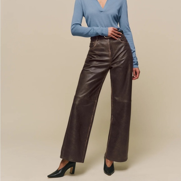 Petites Veda Kennedy Wide Leg Leather Pant like new - Picture 2 of 6